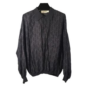 VTG St Croix Long Sleeve Polo Shirt Marled Gray Navy Blue Polka Dot Stripes